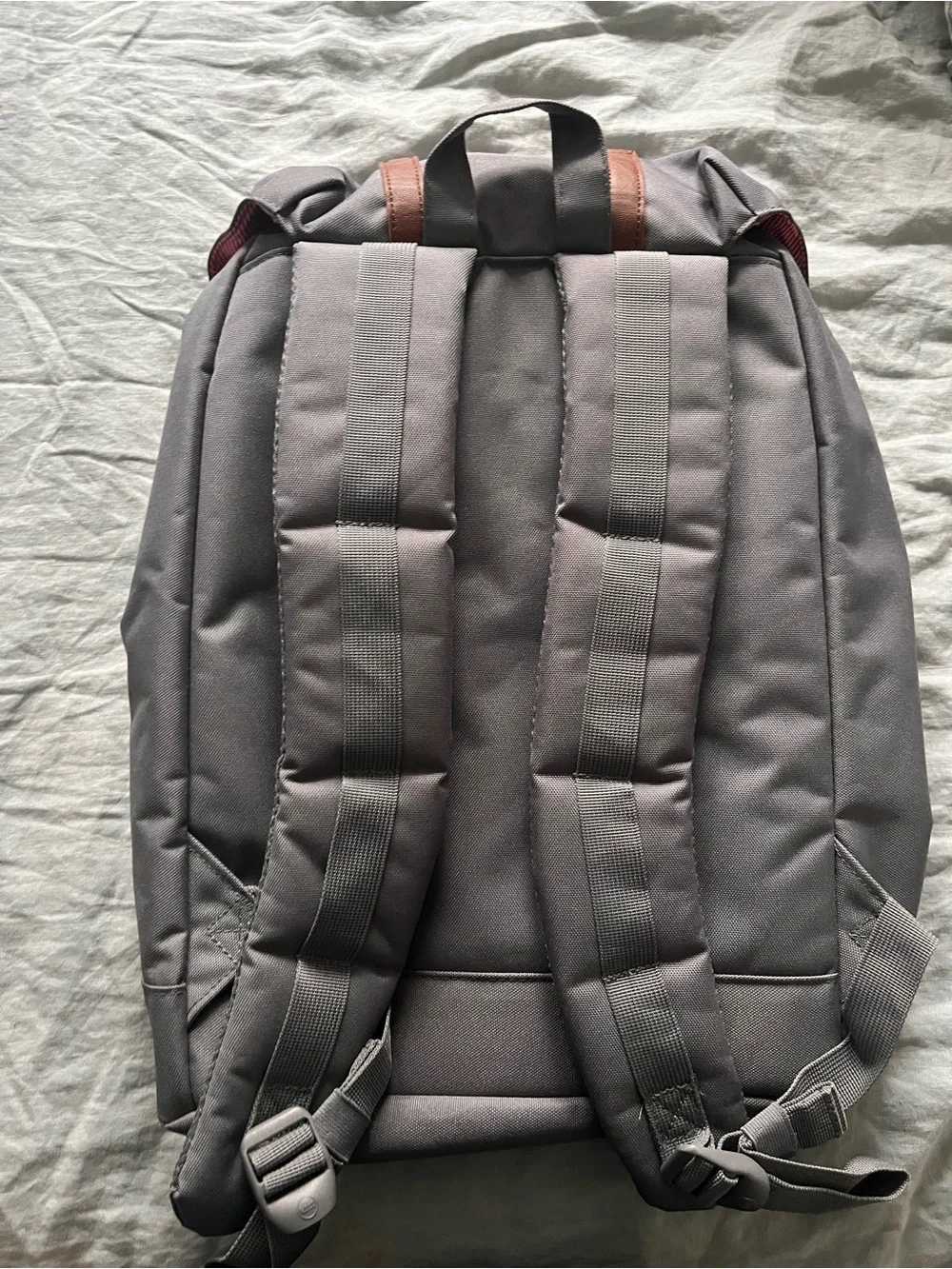 Herschel Supply Company Retreat Light Gray Backpack with Brown Strap Accents